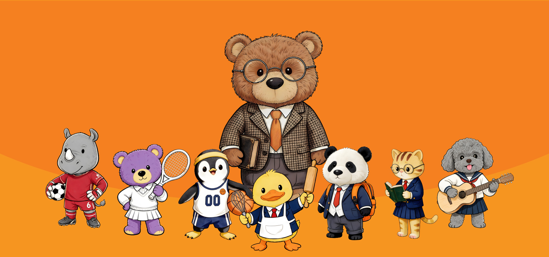 Green Lala and friends in school and sports outfits
